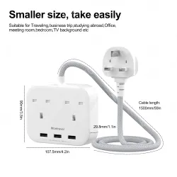 3 USB AC Outlets UK Power Strip
