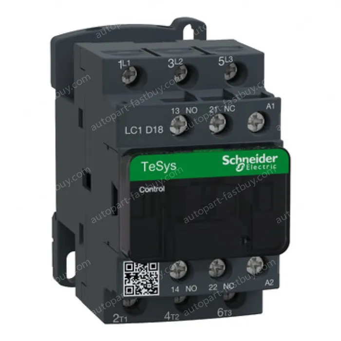LC1D18P7 IEC contactor, TeSys Deca, nonreversing, 18A, 10HP at 480VAC, up to 100kA SCCR, 3 phase, 3 NO, 230VAC 50/60Hz coil, open