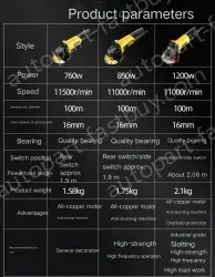 Slotted 1200W rear switch metal cutting and grinding