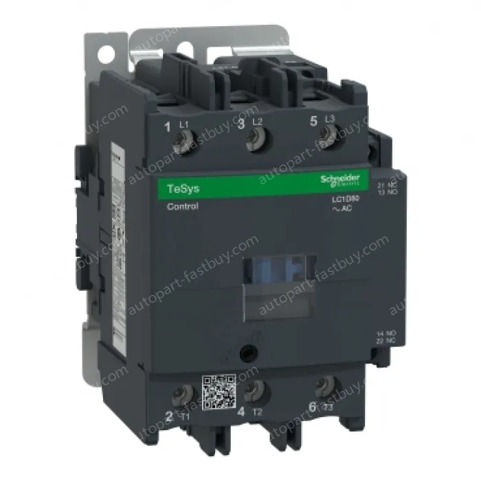 LC1D80E7 IEC contactor, TeSys Deca, nonreversing, 80A, 60HP at 480VAC, up to 100kA SCCR, 3 phase, 3 NO, 48VAC 50/60Hz coil, open
