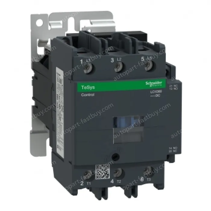 LC1D80BD IEC contactor, TeSys Deca, nonreversing, 80A, 60HP at 480VAC, up to 100kA SCCR, 3 phase, 3 NO, 24VDC coil, open style